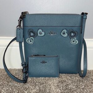 Coach Kitt Messenger Crossbody with Heart Appliqué with Matching Cardholder